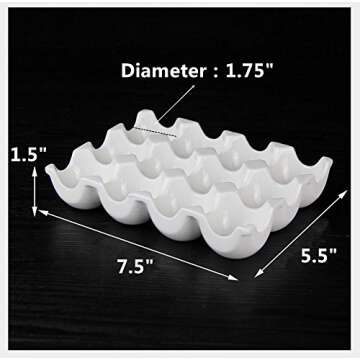 Leoyoubei 12 Cups Egg Holder for Fridge,Egg Tray Holder,Pretty Ceramic Egg Plate,7.5X5.5X1.5" Kitchen Restaurant Fridge Storage and Cookable Egg Porcelain Decorative Crate White-Heat Resistant