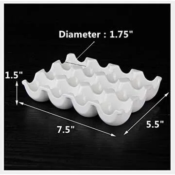Leoyoubei 12 Cups Egg Holder for Fridge,Egg Tray Holder,Pretty Ceramic Egg Plate,7.5X5.5X1.5" Kitchen Restaurant Fridge Storage and Cookable Egg Porcelain Decorative Crate White-Heat Resistant