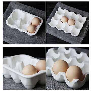 Leoyoubei 12 Cups Egg Holder for Fridge,Egg Tray Holder,Pretty Ceramic Egg Plate,7.5X5.5X1.5" Kitchen Restaurant Fridge Storage and Cookable Egg Porcelain Decorative Crate White-Heat Resistant