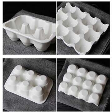 Leoyoubei 12 Cups Egg Holder for Fridge,Egg Tray Holder,Pretty Ceramic Egg Plate,7.5X5.5X1.5" Kitchen Restaurant Fridge Storage and Cookable Egg Porcelain Decorative Crate White-Heat Resistant