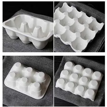 Leoyoubei 12 Cups Egg Holder for Fridge,Egg Tray Holder,Pretty Ceramic Egg Plate,7.5X5.5X1.5" Kitchen Restaurant Fridge Storage and Cookable Egg Porcelain Decorative Crate White-Heat Resistant