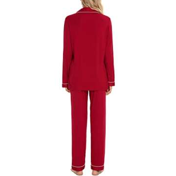 Pjmlifecoco Pajamas Set Long Sleeve Womens Button Down Sleepwear Two Piece Nightwear Pj Lounge Sets Red