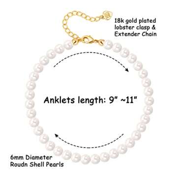Imitation Pearl Beaded Anklets Elegant White Shell Pearl Beads Ankle Bracelets for Women Adjustable 18K Gold Plated Foot Jewelry Bridesmaids Gift