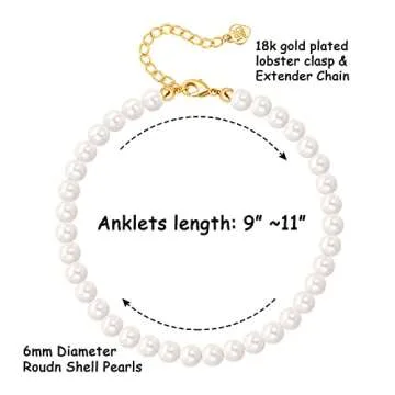 Imitation Pearl Beaded Anklets Elegant White Shell Pearl Beads Ankle Bracelets for Women Adjustable 18K Gold Plated Foot Jewelry Bridesmaids Gift
