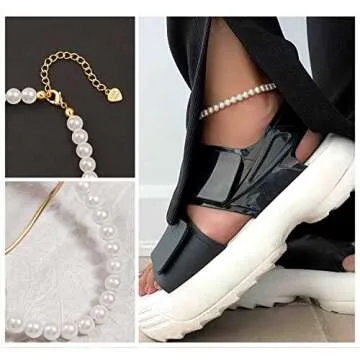 Imitation Pearl Beaded Anklets Elegant White Shell Pearl Beads Ankle Bracelets for Women Adjustable 18K Gold Plated Foot Jewelry Bridesmaids Gift