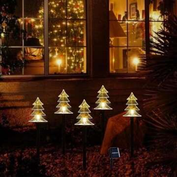 Christmas Solar Pathway Lights, Set of 5 Waterproof Landscape Christmas Lights, Stake Christmas Decorations, LED Lights for Yard Lawn Patio Walkway Decor (5PCS-Warm White-Tree)