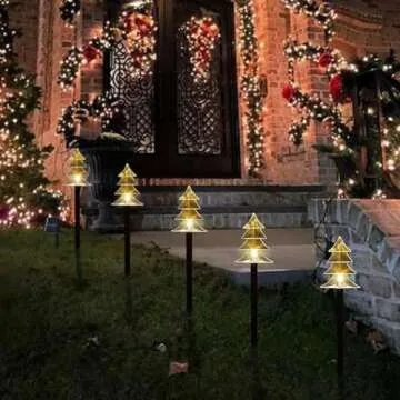 Christmas Solar Pathway Lights, Set of 5 Waterproof Landscape Christmas Lights, Stake Christmas Decorations, LED Lights for Yard Lawn Patio Walkway Decor (5PCS-Warm White-Tree)