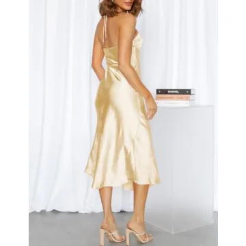 Elegant Satin Strapless Halter Neck Midi Dress for Women