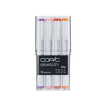Copic Sketch Markers Set - 12 Vibrant Alcohol-Based Colors