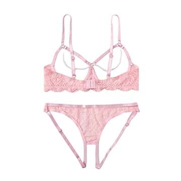 Elegant Crochet Lace Strappy Underwire Lingerie Set for Women