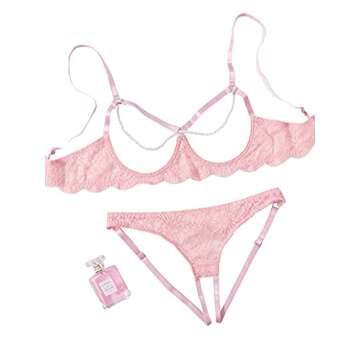 Elegant Crochet Lace Strappy Underwire Lingerie Set for Women