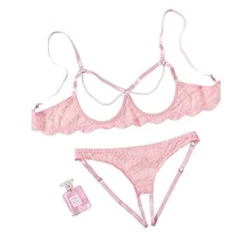 Elegant Crochet Lace Strappy Underwire Lingerie Set for Women