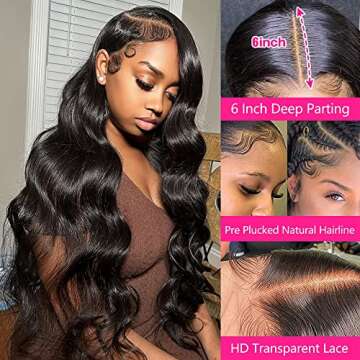 GUART 13x6 HD Body Wave Lace Front Wigs Human Hair Glueless Transparent Lace Frontal Wigs Pre Plucked with Baby Hair Brazilian Virgin Wigs Human Hair 180% Density with Natural Hairline 28 Inch