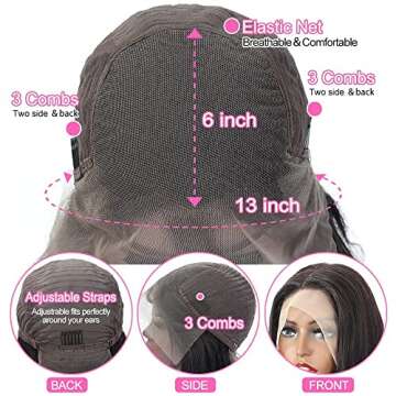 GUART 13x6 HD Body Wave Lace Front Wigs Human Hair Glueless Transparent Lace Frontal Wigs Pre Plucked with Baby Hair Brazilian Virgin Wigs Human Hair 180% Density with Natural Hairline 28 Inch