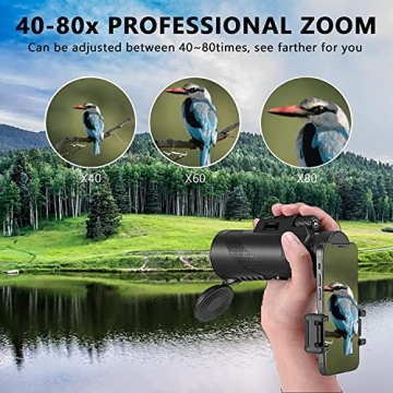 80x100 Monocular-Telescope High Powered for Smartphone Monoculars for Adults High Definition Monocular Telescope for Stargazing Hunting Wildlife Bird Watching Travel Camping Hiking