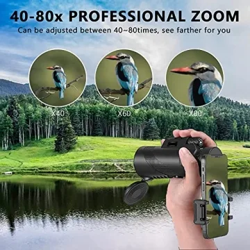 80x100 Monocular-Telescope High Powered for Smartphone Monoculars for Adults High Definition Monocular Telescope for Stargazing Hunting Wildlife Bird Watching Travel Camping Hiking