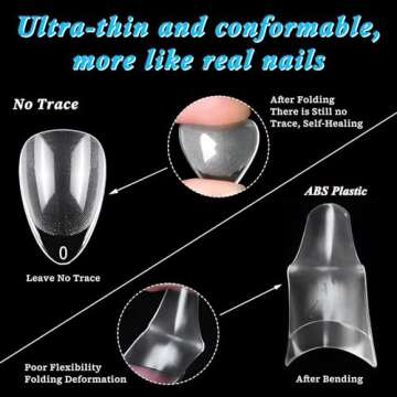 Acrylic Nail Kit, 240pc Extra Short Almond Nail SET, XS Almond Shape Artificial Nails Full Cover Clear Fake Nail Kit with Nail Sticker Decals Nail Kit Acrylic Set