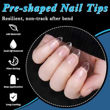 Acrylic Nail Kit, 240pc Extra Short Almond Nail SET, XS Almond Shape Artificial Nails Full Cover Clear Fake Nail Kit with Nail Sticker Decals Nail Kit Acrylic Set