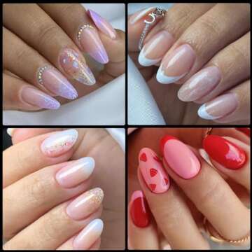 Acrylic Nail Kit, 240pc Extra Short Almond Nail SET, XS Almond Shape Artificial Nails Full Cover Clear Fake Nail Kit with Nail Sticker Decals Nail Kit Acrylic Set