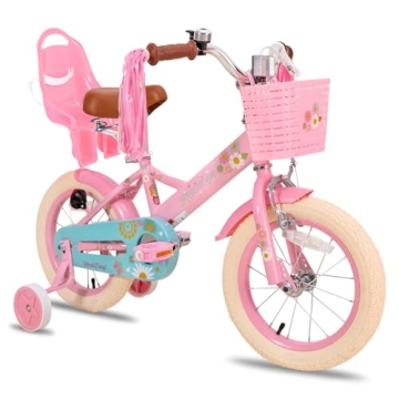 JOYSTAR Kids Bike Little Daisy Princess 12 Inch Girls Bike with Training Wheels Doll Bike Seat Baske...