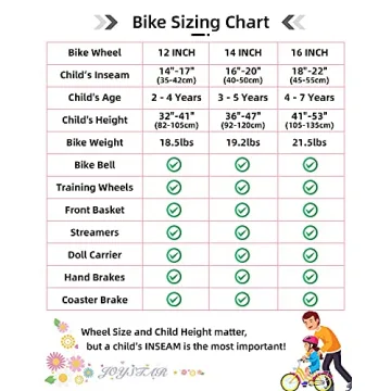 JOYSTAR Little Daisy 12 Inch Girls Bike with Training Wheels