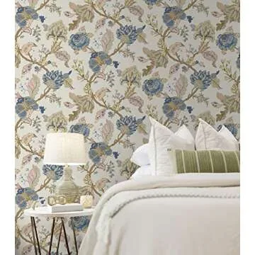 NextWall Kianna Jacobean Floral Peel and Stick Wallpaper (Parchment)
