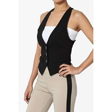 TheMogan Women's Dressy Casual Racerback Slim Suit Vest Waistcoat Black L