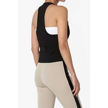 TheMogan Women's Dressy Casual Racerback Slim Suit Vest Waistcoat Black L