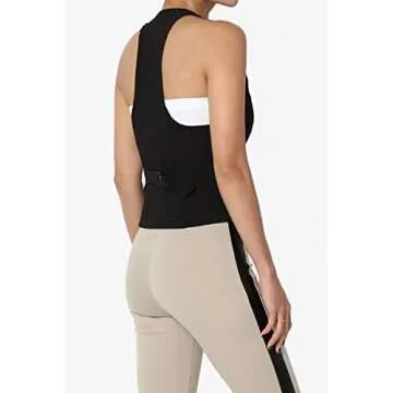 TheMogan Women's Dressy Casual Racerback Slim Suit Vest Waistcoat Black L