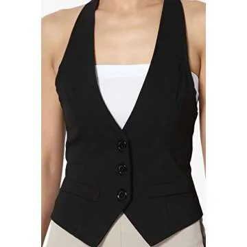 TheMogan Women's Dressy Casual Racerback Slim Suit Vest Waistcoat Black L