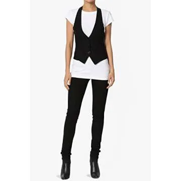 TheMogan Women's Dressy Casual Racerback Slim Suit Vest Waistcoat Black L