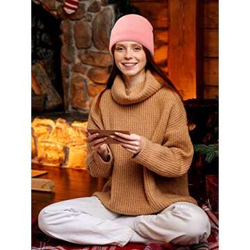 Winter Satin Lined Beanie Hat Silk Lined Beanies Cuffed Plain Skull Knitted Hat Spring Warm Cap for Women Men(Black, Beige, Caramel, Pink)