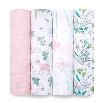aden + anais Swaddle Blanket, Boutique Muslin Blankets for Girls & Boys, Baby Receiving Swaddles, Ideal Newborn & Infant Swaddling Set, Perfect Shower Gifts, 4 Pack, Forest Fantasy