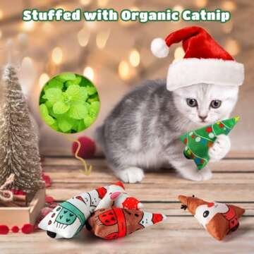 Christmas Catnip Toys Interactive Cats 5PCS Cat Nip Toy/Kitten Chew Plush Gift/Best Play Kick Stuff/Kitty Stuffed Teething Pillow/Cute and Soft Dental Gifts (5 types of Christmas decorations)