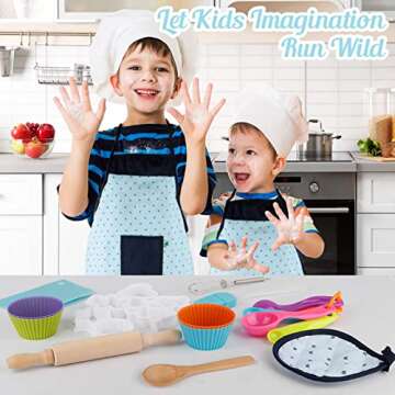 Vanmor Kids Basic Cooking and Baking Sets, 26 Pcs Kids Baking Sets with Kids Chef Hat and Apron for ...