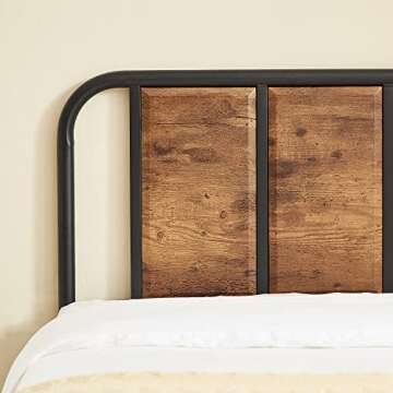 VECELO Bed Frame with Wooden Headboard Metal Slats, High Metal Platform Bed, No Box Spring Needed(Twin, Vintage Brown)