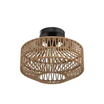 Jobtical Boho Light Fixtures Ceiling Mount,Mini Rattan Chandelier Light Fixture with Dimmable LED Bulb,Hand Woven Ceiling Light Fixtures Flush Mount for Hallway Bedroom Kitchen Entryway Living Room