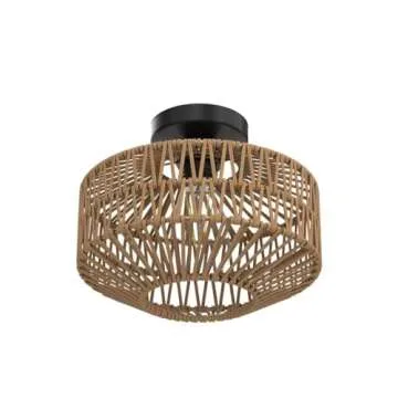Jobtical Boho Light Fixtures Ceiling Mount,Mini Rattan Chandelier Light Fixture with Dimmable LED Bulb,Hand Woven Ceiling Light Fixtures Flush Mount for Hallway Bedroom Kitchen Entryway Living Room