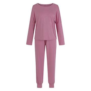 Meenew Women's 2 Piece Sweatsuit Set Long Sleeve Tops and Sweatpants Sets Pink M