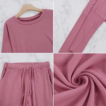 Meenew Women's 2 Piece Sweatsuit Set Long Sleeve Tops and Sweatpants Sets Pink M
