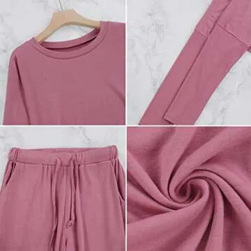 Meenew Women's 2 Piece Sweatsuit Set Long Sleeve Tops and Sweatpants Sets Pink M