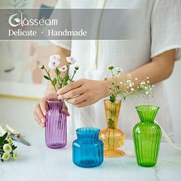 Modern Colored Glass Bud Vase Set: Glasseam 4Pcs Small Mini Flower Centerpieces Vases Handmade Decor...