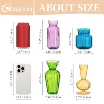 Modern Colored Glass Bud Vase Set: Glasseam 4Pcs Small Mini Flower Centerpieces Vases Handmade DecorativeCute Short Window Corner Home Decor for Wedding Reception Dining Table Single Rose Flowers