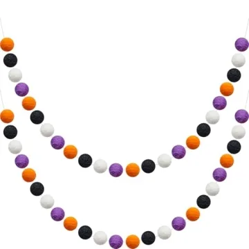WILLBOND 2 Pieces Wool Felt Ball Garland Colorful Pom Pom Garland 6.5 Ft Long 24 Ball Garland for Ma...