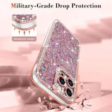 Lafunda for iPhone 16 Pro Case Glitter, Luxury Shiny Bling Sparkly Bumper Cover with Crystal Diamonds for Women Girls Soft TPU Slim Shockproof Protective Phone Case for iPhone 16 Pro 6.3", Pink