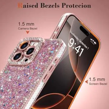 Lafunda for iPhone 16 Pro Case Glitter, Luxury Shiny Bling Sparkly Bumper Cover with Crystal Diamonds for Women Girls Soft TPU Slim Shockproof Protective Phone Case for iPhone 16 Pro 6.3", Pink