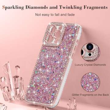 Lafunda for iPhone 16 Pro Case Glitter, Luxury Shiny Bling Sparkly Bumper Cover with Crystal Diamonds for Women Girls Soft TPU Slim Shockproof Protective Phone Case for iPhone 16 Pro 6.3", Pink