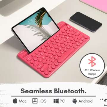 Macally Bluetooth Tablet Keyboard - Multi Device Wireless Keyboard for Phone, iPad Mini/Pro, Android - Rechargeable Small Keyboard with Built in Stand and Quiet Keys