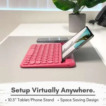 Macally Bluetooth Tablet Keyboard - Multi Device Wireless Keyboard for Phone, iPad Mini/Pro, Android - Rechargeable Small Keyboard with Built in Stand and Quiet Keys