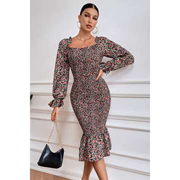 PRETTYGARDEN Women's Floral Midi Bodycon Dress - Elegant & Chic